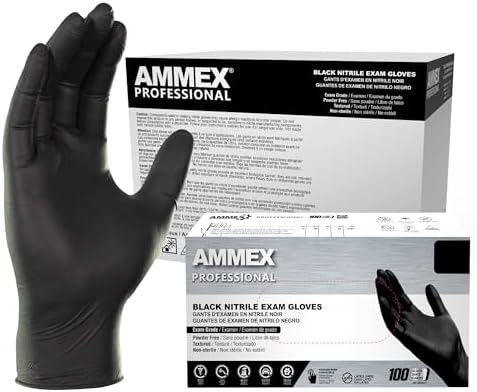 AMMEX Black Nitrile Exam Gloves, Case of 1000, 3 Mil, Size Small, Latex Free, Powder Free, Textured, Disposable, Non-Sterile, Food Safe, ABNPF42100
