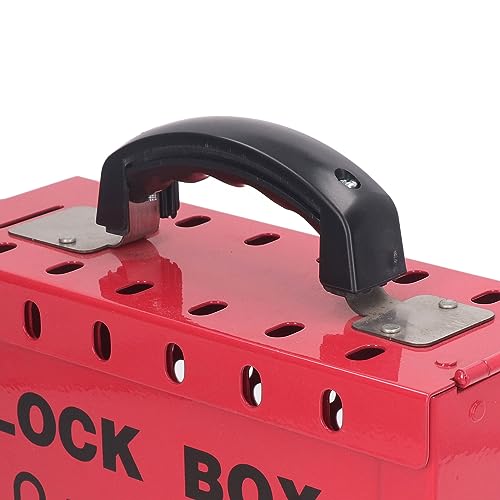 Cassetta Porta Lucchetti in Acciaio Inossidabile Rossa, Capacità 13 Lucchetti, con Maniglia Ergonomica e Coperchio a Cerniera per Sicurezza Industriale Lockout Tagout
