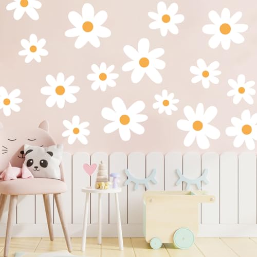 Runtoo Stickers Muraux Fleurs Marguerite Autocollant Mural Fleurs Blanches Deco Stickers Salon Salle de Bain Chambre Enfants Bébé Décoration
