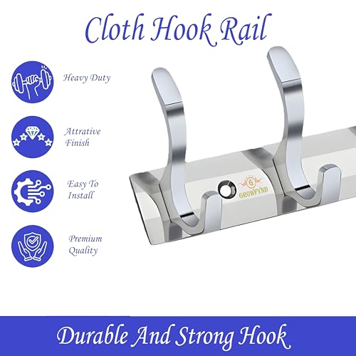 Image of Heavy Duty S Type Stainless Steel Cloth Hanger Suitable for Bathroom Bedroom Kitchen Wall Hook Rail Hanging Scarf Coat Keys Tie Towel Door Robe (Pack of 2, 6 Pin Silver)