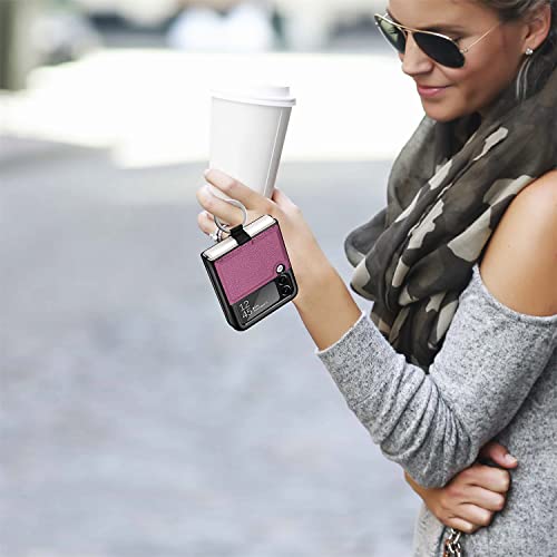 Capa Capinha com Anel para Samsung Galaxy Z Flip 3, Feita à Mão em Couro para Galaxy Z Flip3, Capa P