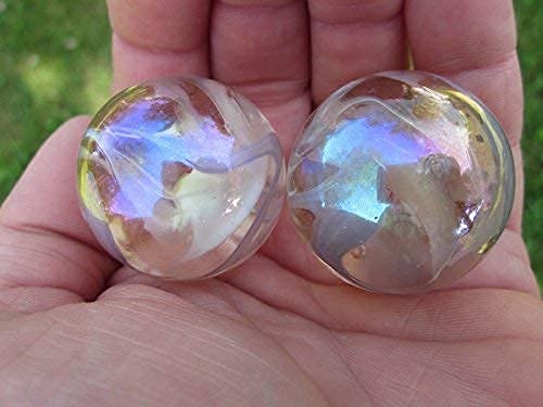 Big Game Toys~Set of 2 Fairy 35mm Boulder Translucent Peach/Pink White Swirl Large Shooter Solid Glass Marbles Home Decor/Vase Filler/Aquarium
