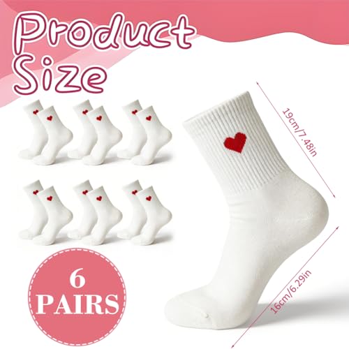 JhavexToy Calcetines Mujeres Blancos Corazones Rojos – 6 Pares Talla 36-40 Algodón, Suaves Respirantes, Accessorio Adorable & Versátil para San Valentín, Deporte, Trabajo & Quotidiano - imagen 3