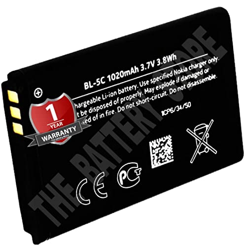 Image of THE BATTERY STORE Orignal BATTERY BL5C BL-5C Battery for Nokia 1100 1101 1110 1110i 1112 1200 1208 1280 1600 1650 2310 2600 2700 3100 3110 3120 5130 6030 6230 6230i E50 E60 N70 N71 N72 (1020mAh) - 1 Year Warranty(FOR NOKIA BL-5C)