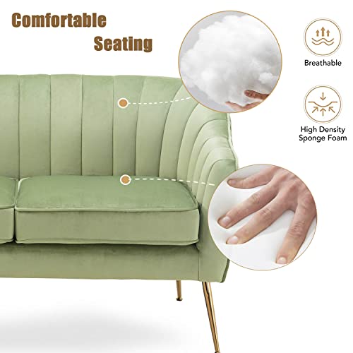 Altrobene Velvet Couch Sofa Chairs For Two People, Modern Loveseat For Living Rooms, Bedrooms, Small Spaces, Golden Finished, Light Green #TOP4