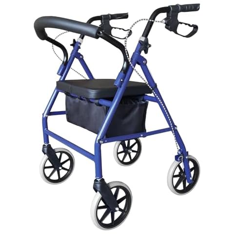 Blue Lightweight Folding Mobility Walker with Seat Cover