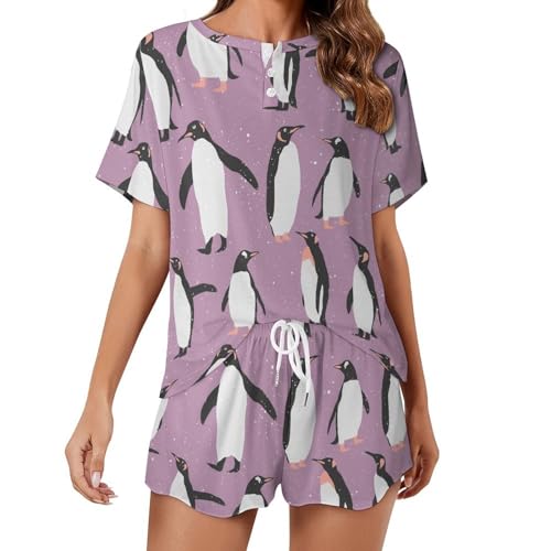 Pyjama femme manches courtes pingouins ensemble vêtements nuit été