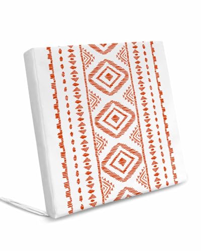 Homechoid Orange Boho Indoor Outdoor Couch Cushion Covers Replacement 2 Pack, Modern Bohemian Farmhouse Geometric Stripes Waterproof Chair Sofa Seat Cover with Ties 22x20x4