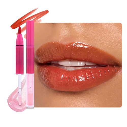Image of evpct Maple Red Matte Liquid Lipstick Marker Pen Lip Liner Set with Lip Oil, Shine Finish, 2 in 1 Lipgloss Lipstick Long Lasting Waterproof for Women, Lips Color Stain 24hr Original Smudge Proof