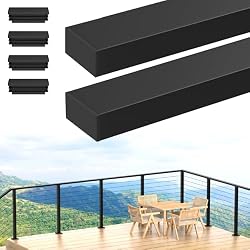 PLANTOP 4FT Stainless Steel Black Cable Railing Handrail, 2 Pack Cuttable Rectangular Handrail, Flat Top Rail Hand Rail with Nylon End Caps for Indoor Outdoor Deck Stair Cable Railing System, MY01