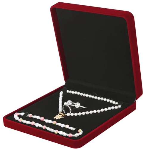 LETURE Juego de joyas de terciopelo, caja de regalo de terciopelo para pulsera, collar, aretes, anillo (rojo)