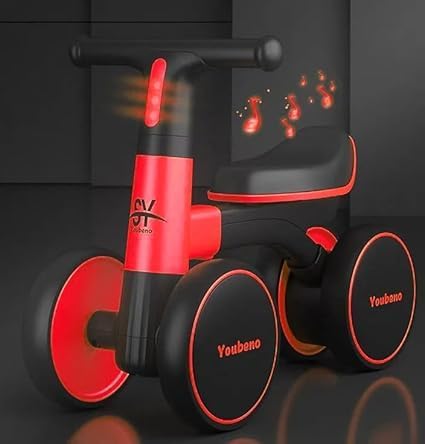 Image of Baby Balance Ride-On Bike Toddler Push Walker with Music, LED Lights, Non-Pedal 4-Wheel Baby Bike for 1-3 Year Old Boys & Girls Safe Sturdy Design, Indoor & Outdoor Use (KB-167 : Red)