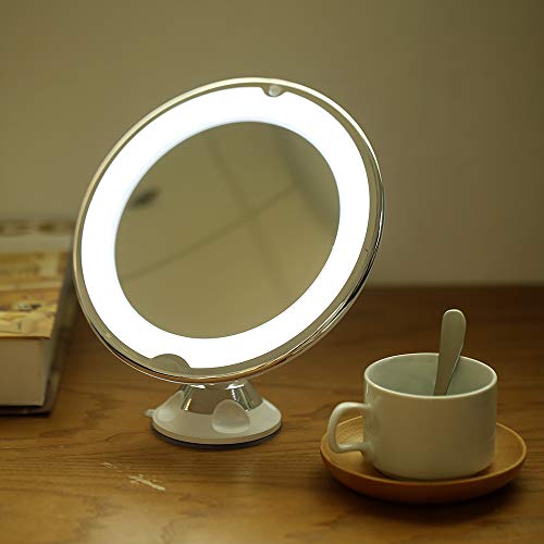 Makeup Mirror 10X Magnifying LED Light Daylight Travel Vanity Mirror Portable Illuminated Bathroom Mirror with Locking Suction Cup 360 Degree Swivel Battery Operated