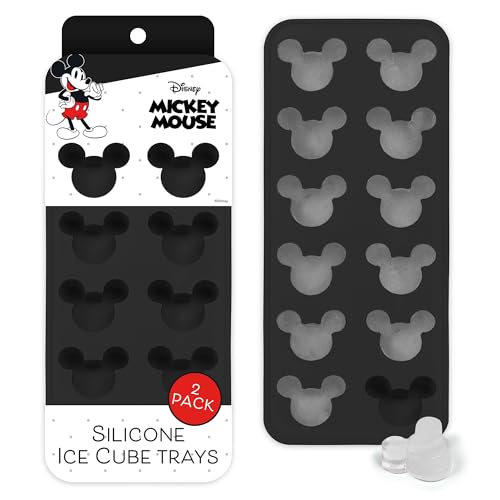 Image of Disney Mickey Silicone Ice Cube Tray, 2-Pack 5 inchx12.5 inch, BPA-Free | Flexible design pops character-shaped cubes out easily, dishwasher safe, doubles for chocolate and gummies, makes 24 molds