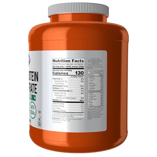 Image of NOW Foods Sports Nutrition, Whey Protein Concentrate, 24 G With BCAAs, Unflavored Powder, 5-Pound