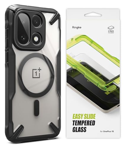 Ringke Bundle [Case + Screen Protector] for OnePlus 15: Fusion-X [Magnetic Black] + Easy Slide Tempered Glass [2 Pack]
