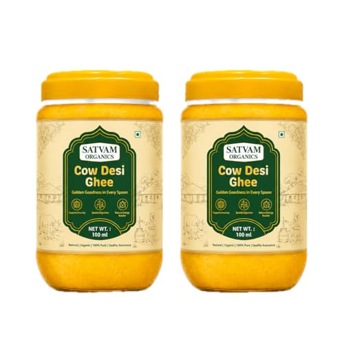 Image of Satvam Organics Cow Ghee | Pure Desi Ghee | Danedaar Organic Ghee | Rich Aroma & Taste | Pure & Authentic | Premium Quality Guaranteed (100ml (pack of 2))