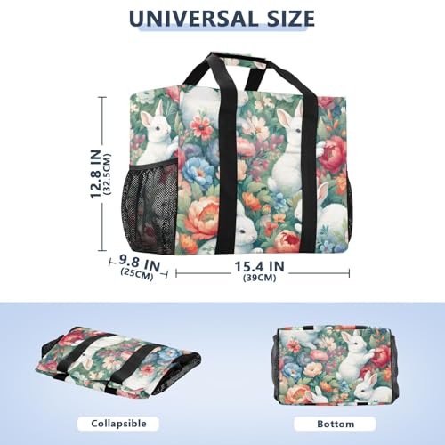 Cute Rabbit Flowers Large Beach Bag Waterproof Beach Tote Bags for Women Travel Gym Pool3