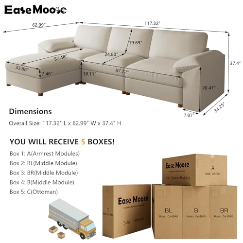 Image of EASE MOOSE Oversized Modular Sectional Sofa,Leather Sectional Couch with Wide Deep Seat,Scratch Resistant Faux Leather Material,L Shaped Sofa for Big Spaces,Beige