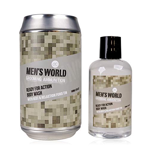 Accentra Men's World - Set De Regalo Para Hombres, Gel De Ducha Y Hucha De Chapa En Atractivo Diseño, color Beige/brown/grey