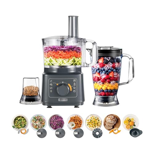 KENWOOD Food Processor 750W Multi-Functional with Blender Citrus Juicer Reversible Slicing/Grating Disk Emulsifying Disk for Whisking Dough Maker Knife Blade FDP05.80GY Grey
