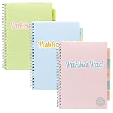 Pukka Pad Pastel A4 Project Books – Pack of 3 Twin Wire Bound Notebooks with Repositionable Dividers & 200 Pages, 100 Sheets of 80GSM Perforated Paper with 8mm Feint Ruled Lines – Pink, Blue, & Green