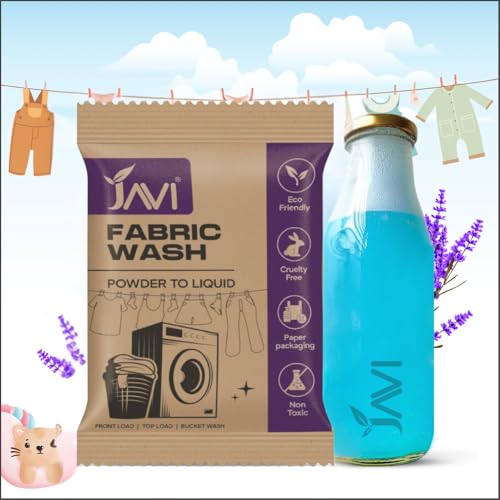 Image of Javi Organic Powder to Fabric Wash | 4 Sachet = 2 Ltr | Lavender Fragrance | Natural, Plant Based, Eco-Friendly, Non-Toxic | Removes Stains & Odour, Protects Colour | Laundry Detergent