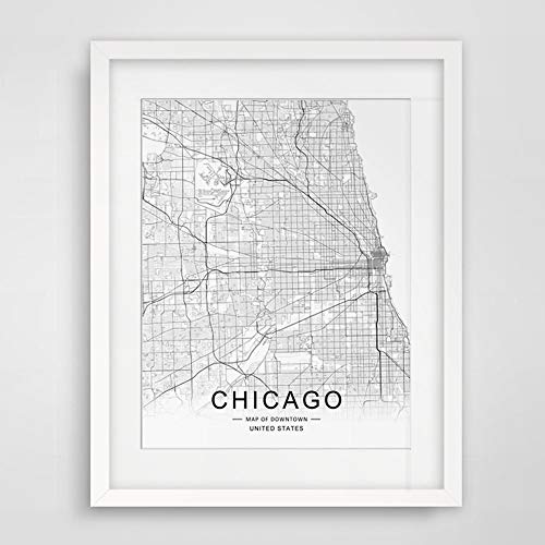 Chicago Map Wall Art Chicago Street Map Print Chicago Map Decor City Road Art Black And White City Map Office Wall Hanging 11X14Inch Unframed #TOP1