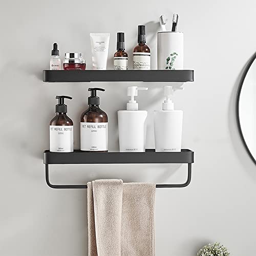 Étagère de douche en verre trempé 30 cm lot de 2 avec porte-serviettes alu