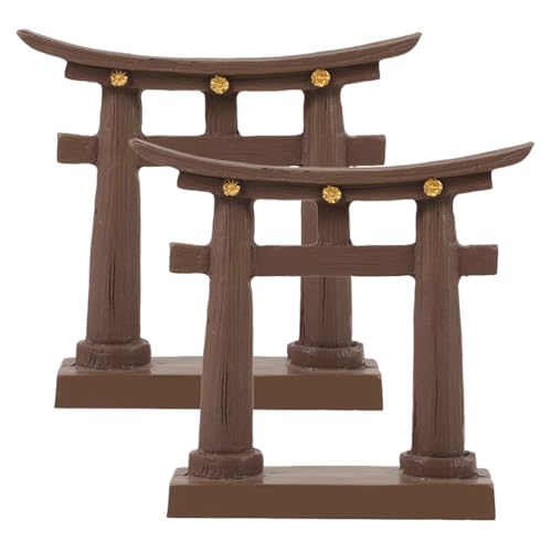 LOGOFUN 2 Pcs Japanese Torii Gate Resin Miniature Decor Zen Garden Ornament Sand Tray Landscape Fish Tank Decoration Cultural Art Craft