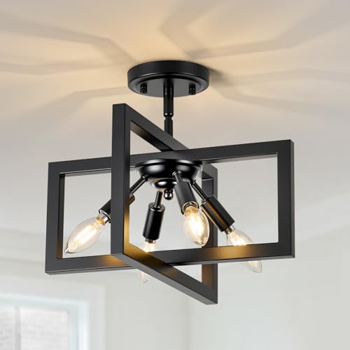 Modern Farmhouse 14” Semi Flush Mount Ceiling Light Fixture, Matte