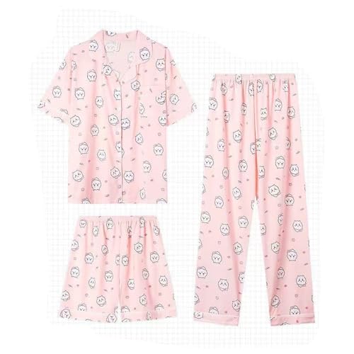 [PPEDODQ] ちいかわ パジャマ アニメーション周辺 半袖 上下セット 綿100％ かわいい 寝心地良い 3点セット (半袖+ロングパンツ+ショートパンツ) 寢巻き 便利服 ルーズ 少女 レディース カジュアル ルームウェア (M,A) [並行輸入品]のサムネイル