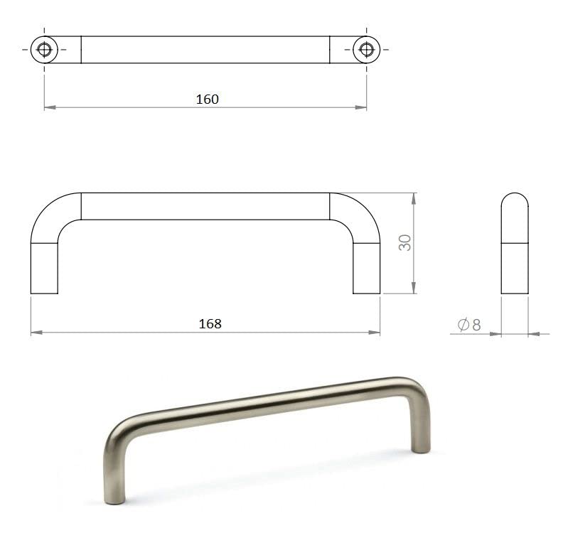 cyclingcolors Furniture Handles 160 mm Steel Brushed Nickel with Screws Metal Kitchen Handles Door Handle - Image 2