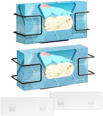 THYGIFTREE Glove Box Holder Wall Mount Dispenser, 2 Pack with 1 Small + 1 Large Rack, Small Fits 100 Count Boxes, Large Fits 100 & 200 Count Boxes, Fits Most Nitrile Latex & Vinyl Glove Boxes, Black