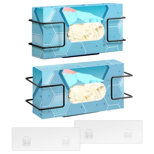 Image of THYGIFTREE Glove Box Holder Wall Mount Dispenser, 2 Pack with 1 Small + 1 Large Rack, Small Fits 100 Count Boxes, Large Fits 100 & 200 Count Boxes, Fits Most Nitrile Latex & Vinyl Glove Boxes, Black