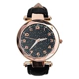 TOYANDONA Orologio da Donna Cinturino in Pelle Opaca Nero, Design Elegante e Resistente, Quadrante Numeri Stile Stellato, Adatto per Uscite e Riunioni