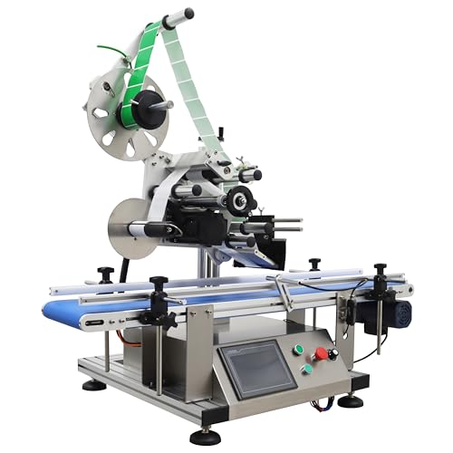 TECHTONGDA Automatic Flat Labeling Machine with Conveyor Label Tape Label Dispenser for Paper Label Gold Label Silver Label Transparent Label Object Height Within 7.8inch
