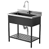 ROVSUN Stainless Steel Utility Sink Free Standing with Faucet Legs for Laundry Room Kitchen Restaurant Garage Outdoor Garden Backyard Industrial 20D x 36W x 355H Black