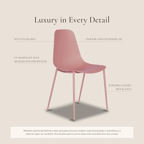 Image of Poly & BARK Isla Modern Kitchen Chairs Set of 4 - Plastic Dining Chair with Metal Legs - Quick Assembly Simple Cafe Chairs Plastic for Indoor or Outdoor - Blush Pink