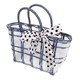 GALPADA Cesta de Mano Tejida para Compras y Playa, Bolsa de Plástico, Tamaño Pequeño, Color Azul Ñiño, Soporte...