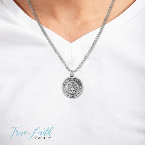 True Faith Jewelry Pewter United States Army Service Medal with St Michael Patron Saint Archangel Pendant Necklace, 1 Inch4