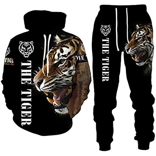 Ensemble sweat à capuche et pantalon Tigre + pour homme - Vêtements de sport - Survêtement à manches longues (tigre, taille 5XL) Cover