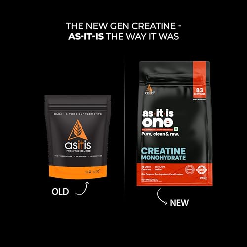 AS-IT-IS One Creatine Monohydrate - 250g Unflavoured I Pure & Micronized I Rapid Absorption, Supports Enhanced Muscle Strength, Stamina & Muscle Growth