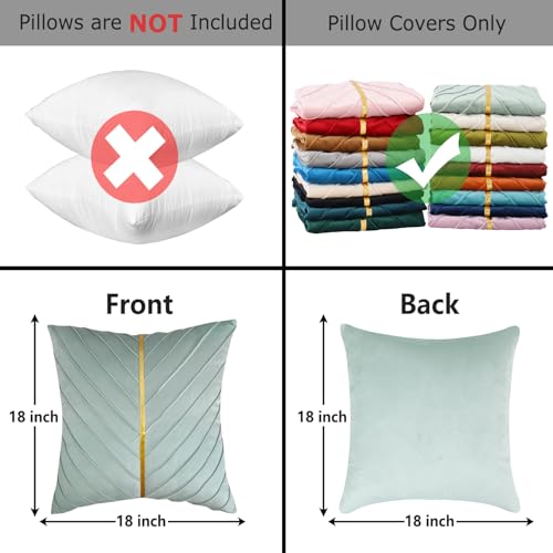 Image of Velvet Throw Pillow Covers 18x18 Pack of 2 Gold Decor Mint Green