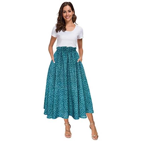 Afibi Women High Waist Floral Print Swing Chiffon Beach Midi Long Skirt with Pockets