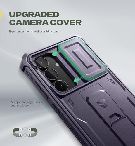 Image of Dexnor for Samsung Galaxy S25 FE Case with Upgraded Slide Camera Cover & 2 Front Frames & Built-in Screen Protector & Kickstand, Heavy-Duty Rugged Case Full-Body Protective Cover(2025),Phantom Purple