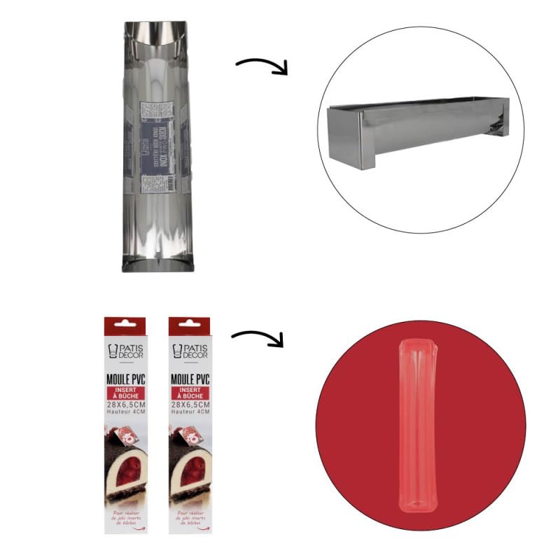 Kit pour bûche de Noël avec moule en acier inoxydable et 2 inserts en PVC