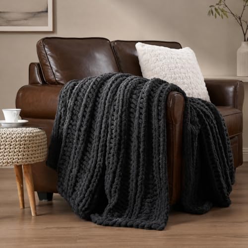 Battilo Chunky Knit Throw Blanket for Couch, 100% Hand Made