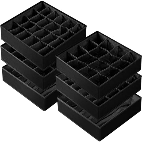 Image of Criusia 6 Pack Sock Underwear Drawer Organizer Dividers - Dresser Organizer for Baby Clothes - Closet Organizers and Storage for Bedroom Essentials for Dorm Room /New Home /Apartment (Black)