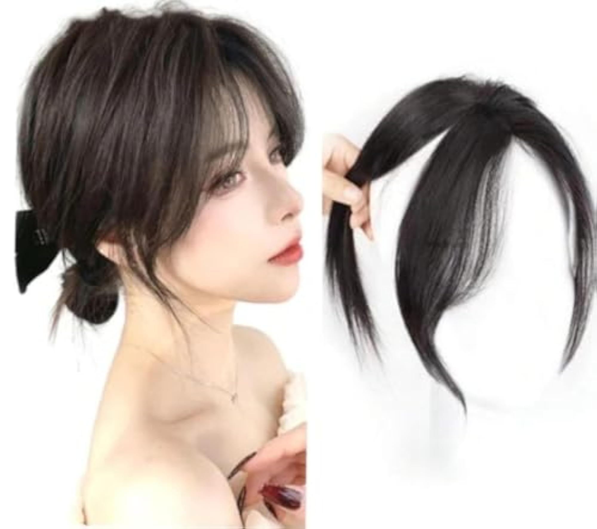 2 x 2 Inches Silk Base Hair Topper with False Side Bangs